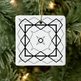 Geometrisches weißes Schwarz-Silber-Muster Keramikornament