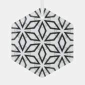 Geometrisches weißes Schwarz-Silber-Muster Ornament Aus Glas (Vorderseite)