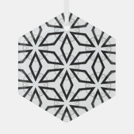 Geometrisches weißes Schwarz-Silber-Muster Ornament Aus Glas