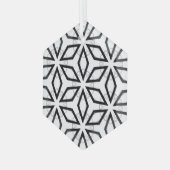 Geometrisches weißes Schwarz-Silber-Muster Ornament Aus Glas (Vorderseite Links)