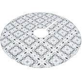 Geometrisches weißes Schwarz-Silber-Muster Polyester Weihnachtsbaumdecke (Schrägansicht)