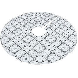 Geometrisches weißes Schwarz-Silber-Muster Polyester Weihnachtsbaumdecke