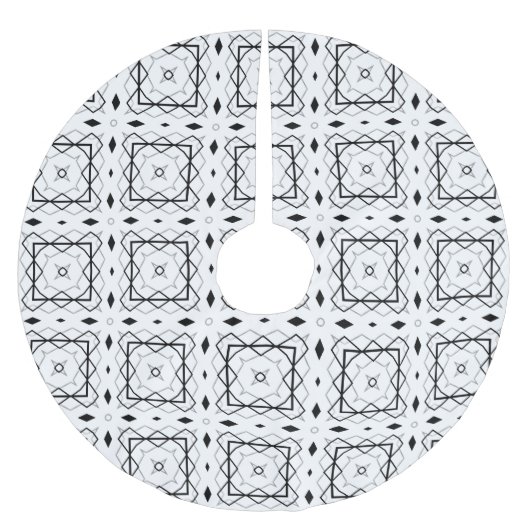 Geometrisches weißes Schwarz-Silber-Muster Polyester Weihnachtsbaumdecke (Vorderseite)