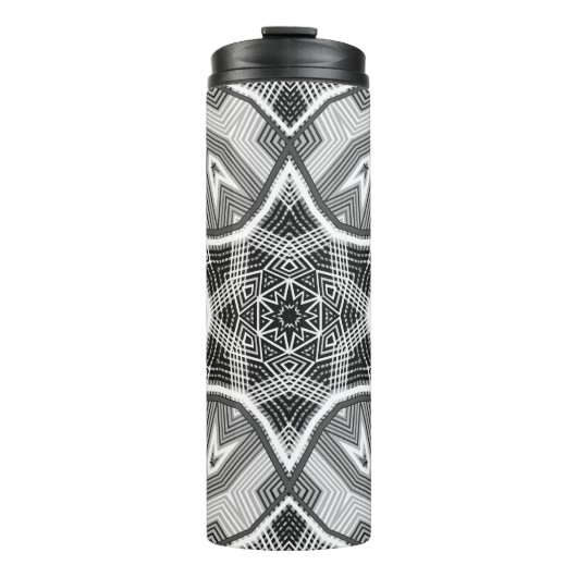 Geometrisches weißes, schwarzes Lochmuster Thermosbecher (Vorderseite)