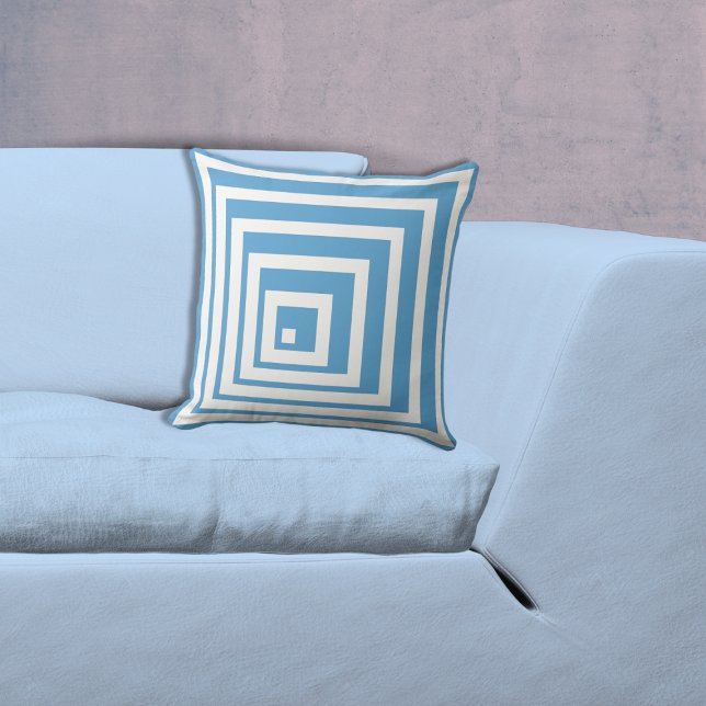 Geometrisches, weißes und blaues Eckmuster Kissen (Geometric White & Blue Corner Pattern Throw Pillow)
