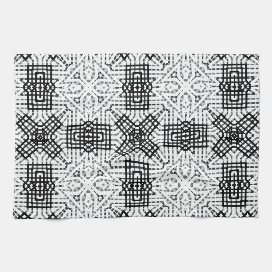 Geometrisches weißes und schwarzes Lochmuster Anna Geschirrtuch (Horizontal)