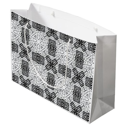 Geometrisches weißes und schwarzes Lochmuster Anna Große Geschenktüte (Rückseite Schrägansicht)