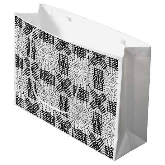Geometrisches weißes und schwarzes Lochmuster Anna Große Geschenktüte (Vorderseite Schrägansicht)
