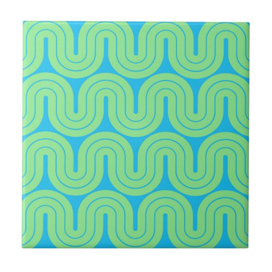Geometrisches Wellendesign für Retro-Geometrien Fliese (Vorderseite)