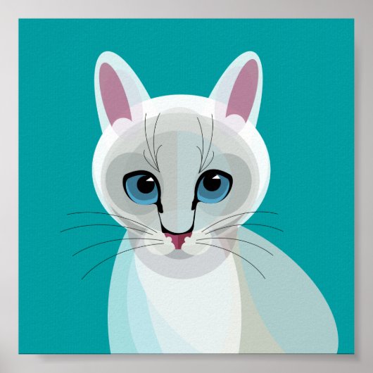 Geometrisches White Cat Illustrations-Poster Poster (Vorne)