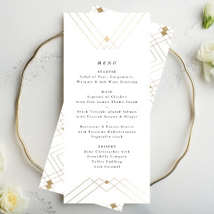 Geometrisches White Gold Gatsby Tal 2 Wedding Menu Menükarte