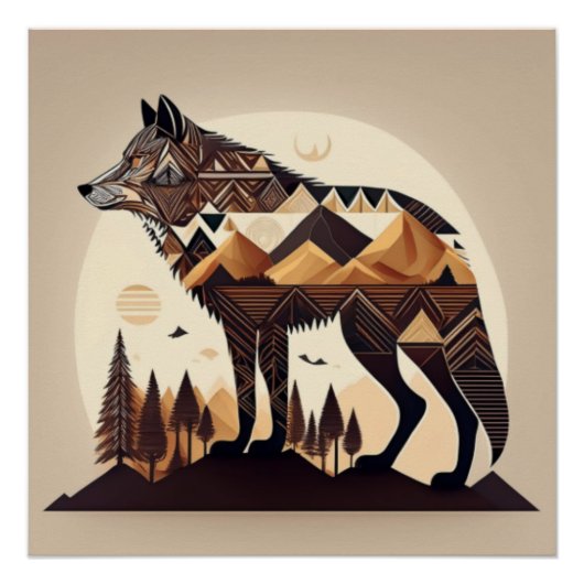 Geometrisches Wolfszenendesign Poster (Vorderseite)