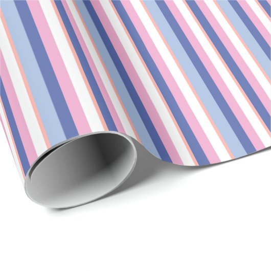 Geometrisches Zeilenmuster rosa Blau Geschenkpapier (Rolleneckpunkt)