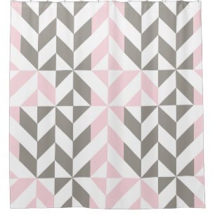 Geometrisches ZigZag für Rosa und Silber Duschvorhang