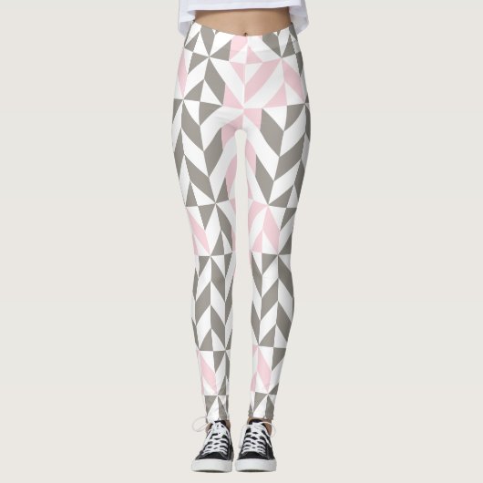 Geometrisches ZigZag für Rosa und Silber Leggings (Vorderseite)