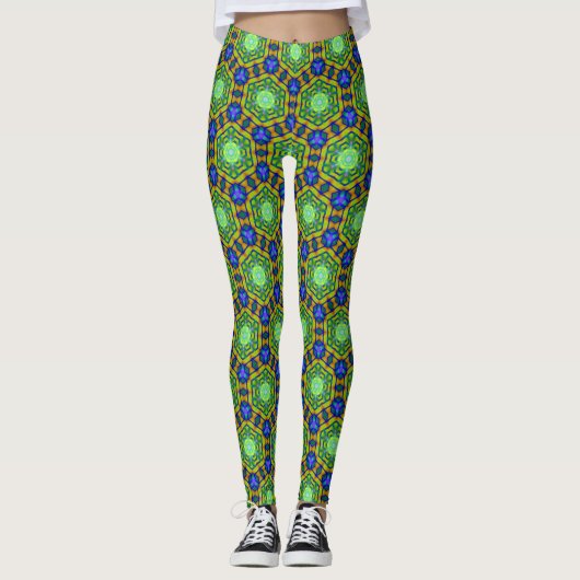 Geometry Blue Green Hexagon Vision Leggings (Vorderseite)
