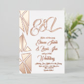 Geometry Blush Gold Hochzeit gepresst Folieneinladung (Stehend vorne)