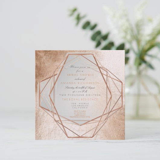 Geometry Cooper Brautparty Metallic Lines Einladung (Stehend Vorderseite)