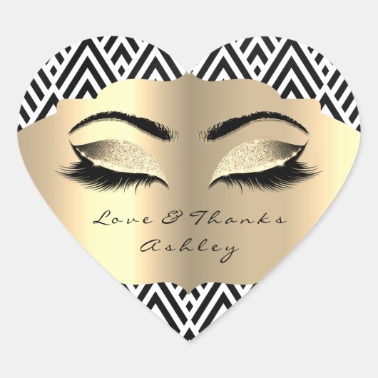 Geometry Glitzer Gold Lash Eyes Liebe & Danke Girl Herz-Aufkleber (Vorderseite)