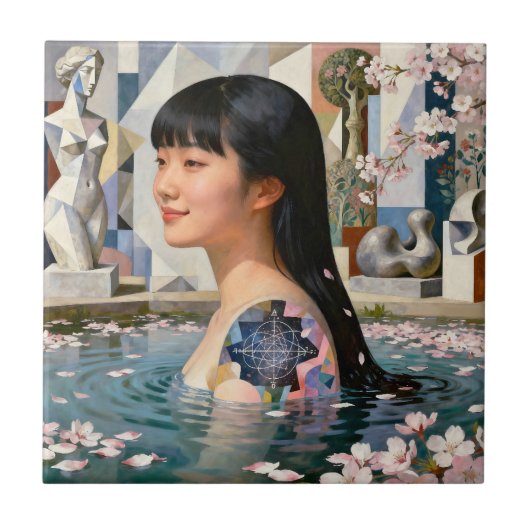 "Geometry of Serenity" - Ein digitales Portrait Fliese (Vorderseite)
