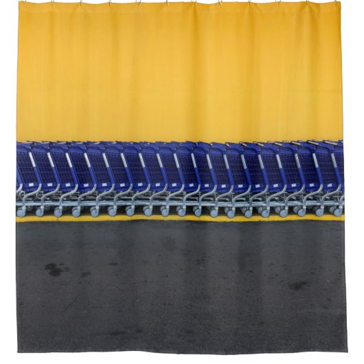 Geordnete blaue Lebensmittelkarren Duschvorhang (Vorderseite)