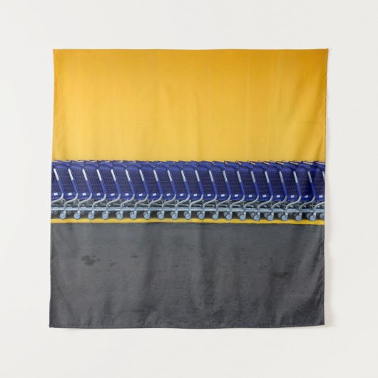Geordnete blaue Lebensmittelkarren Wandteppich (Vorderseite)