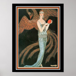 George Barbier Art Deco Girl mit Peacock 12 x 16 Poster