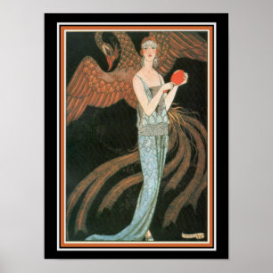 George Barbier Art Deco Girl mit Peacock 12 x 16 Poster