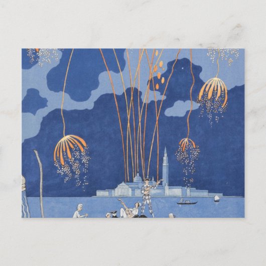 George Barbier Feuerwerk in Venedig 1924 Postkarte (Vorderseite)
