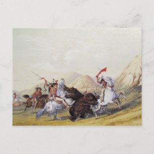 George Catlin - Angriff auf den Grizzly-Bär Postkarte
