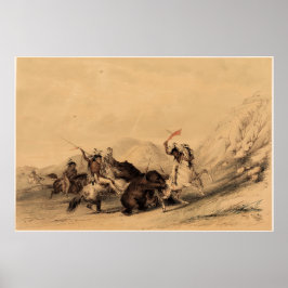 George Catlin angriff den Grizzly Bären 1844 Poster