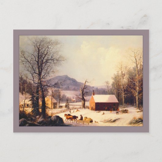 George Henry Durrie Red School House Winter Postkarte (Vorderseite)