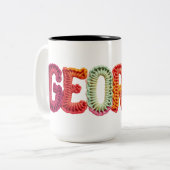 GEORGE Name in lebendigem Häkelmuster Zweifarbige Tasse (Vorderseite Links)