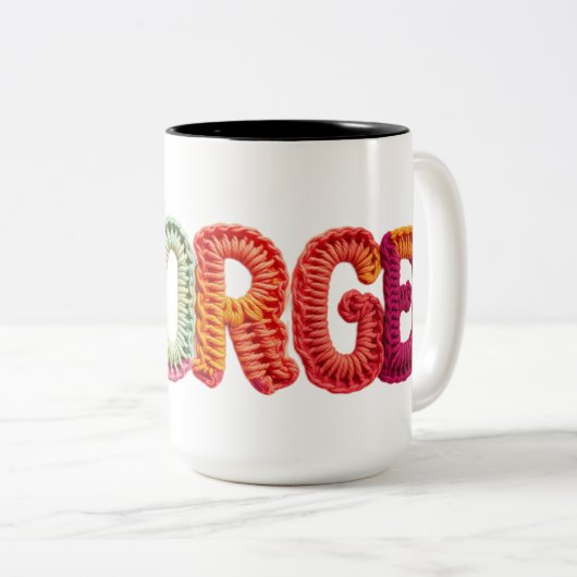 GEORGE Name in lebendigem Häkelmuster Zweifarbige Tasse (VorderseiteRechts)