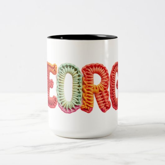 GEORGE Name in lebendigem Häkelmuster Zweifarbige Tasse (Mittel)