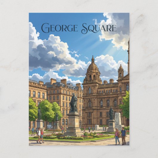 George Square, Glasgow Schottland Postkarte (Vorderseite)