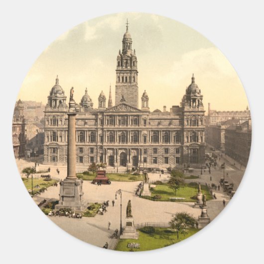 George Square, Glasgow, Schottland Runder Aufkleber (Vorderseite)