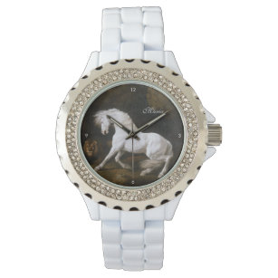 George Stubbs Classic Art of White Horse and Lion Armbanduhr