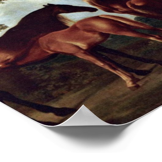 George Stubbs - Mares and Foals in einer Landschaf Poster (Ecke)