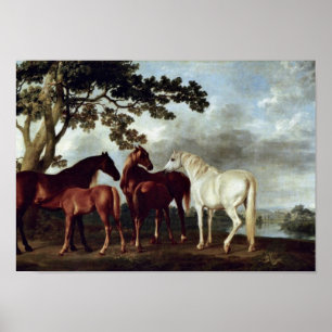 George Stubbs - Mares and Foals in einer Landschaf Poster