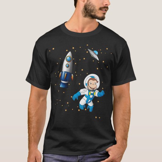 George The Curry Monkey Astronaut Cartoon in SP T-Shirt (Vorderseite)
