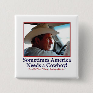 George W Bush in Cowboy Hat Button