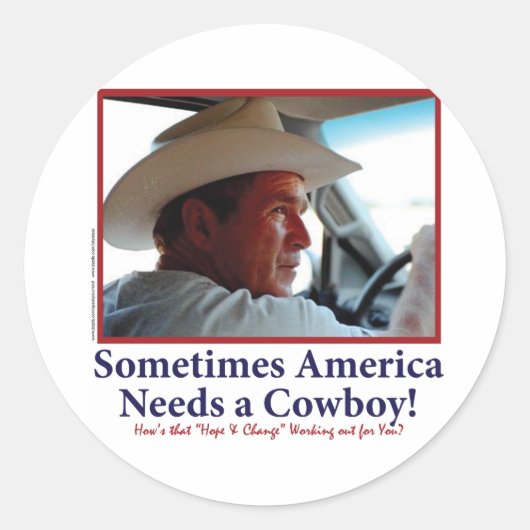 George W Bush in Cowboy Hat Runder Aufkleber (Vorderseite)