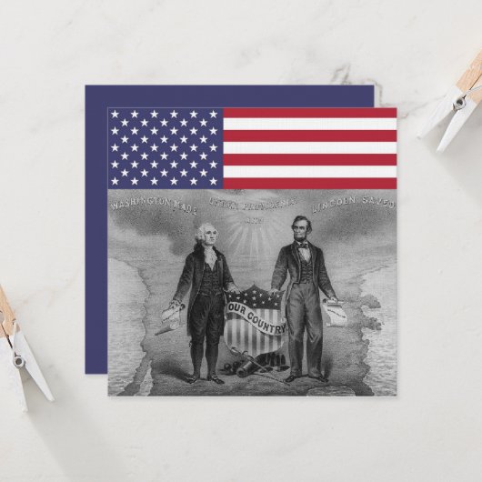 George Washington Abraham Lincoln American Flag Karte (Vorderseite/Rückseite Beispiel)
