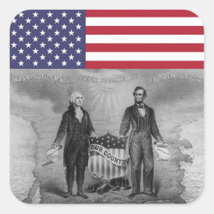 George Washington Abraham Lincoln American Flag Quadratischer Aufkleber