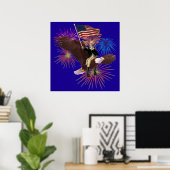 George Washington, der einen Adler mit einer Flagg Poster (Heimbüro)