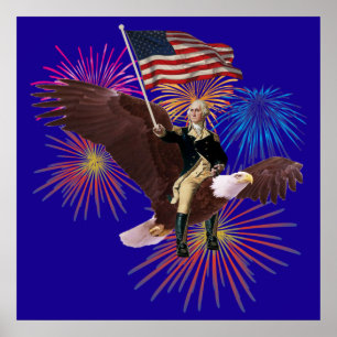 George Washington, der einen Adler mit einer Flagg Poster