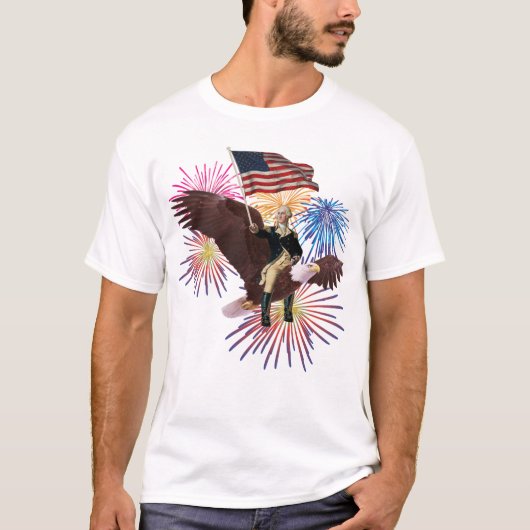 George Washington, der einen Adler mit einer Flagg T-Shirt (Vorderseite)