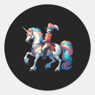George Washington fährt mit einem Unicorn 4. Juli Runder Aufkleber