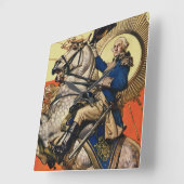 George Washington über Horseback Quadratische Wanduhr (Winkel)
